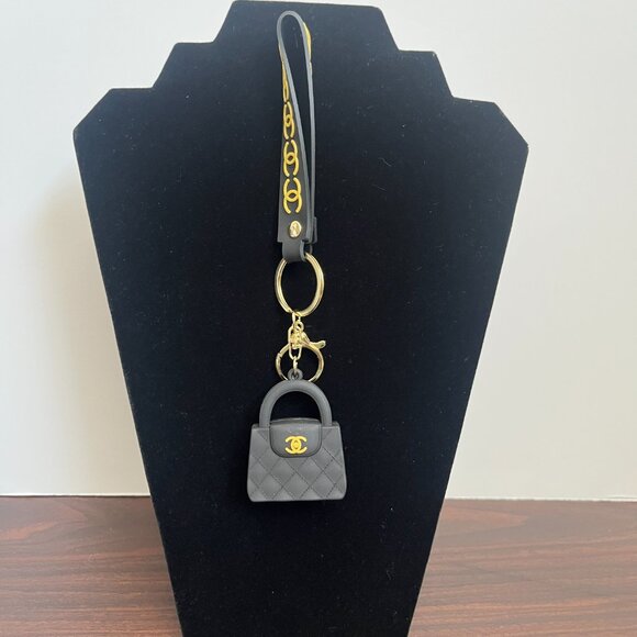 Mini Bag Keychain Lanyard Black Gold Bag Charm Car Key Ring Unbranded New - Picture 1 of 6